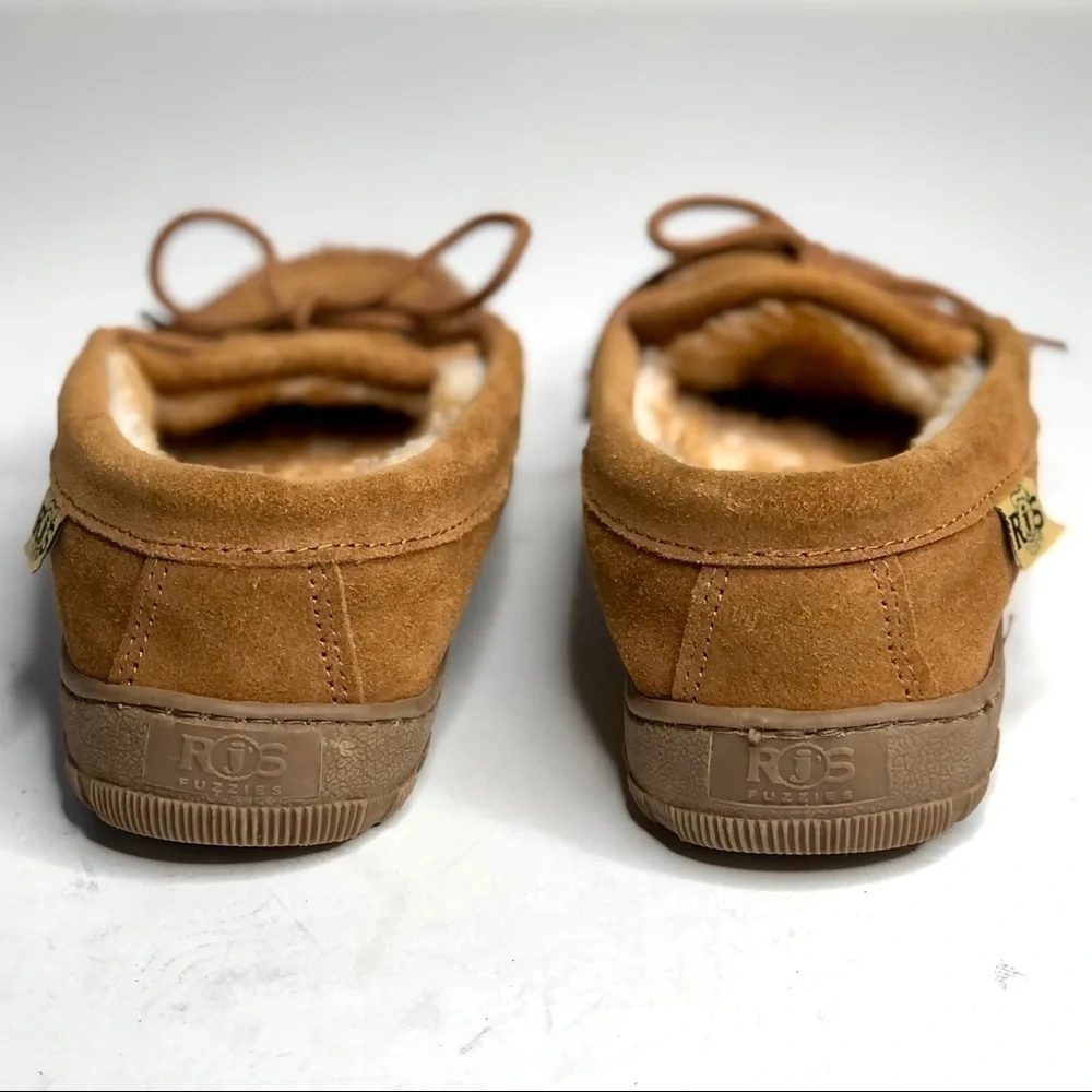 RJ’s fuzzies sheepskin grandpa loafer slippers brown leather fleece lined 5